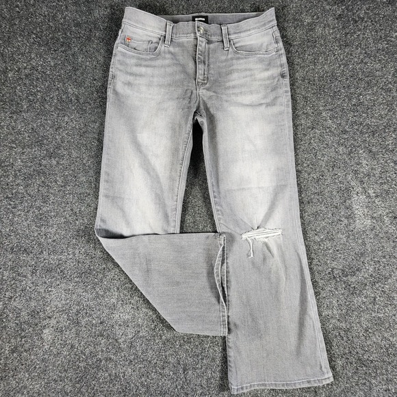 Hudson Natalie Distressed Flare Leg Jeans Grey Women's Size 29 Boho - Picture 2 of 15